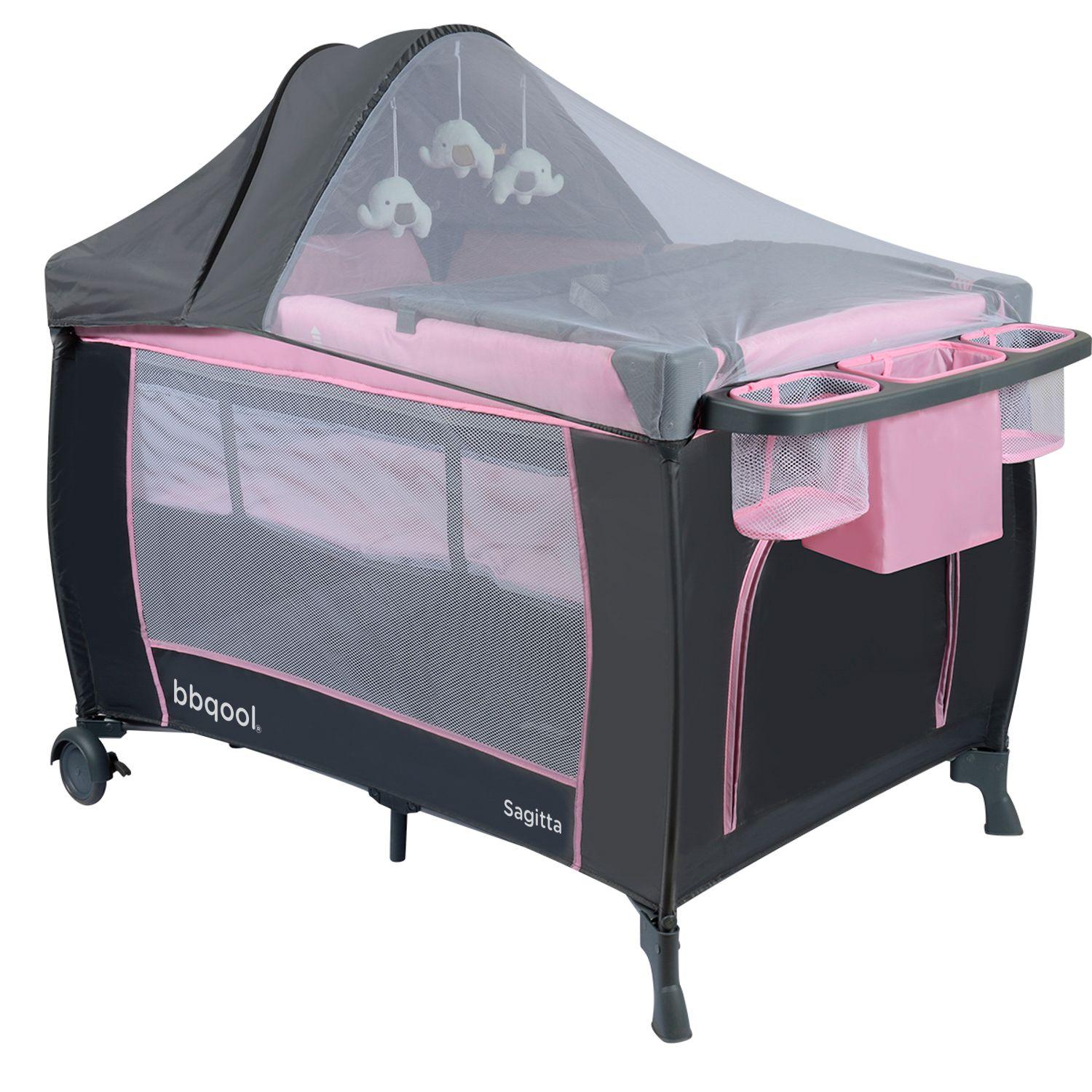 Cuna Playard Sagitta Pink + Colchón de Viaje Plegable-2