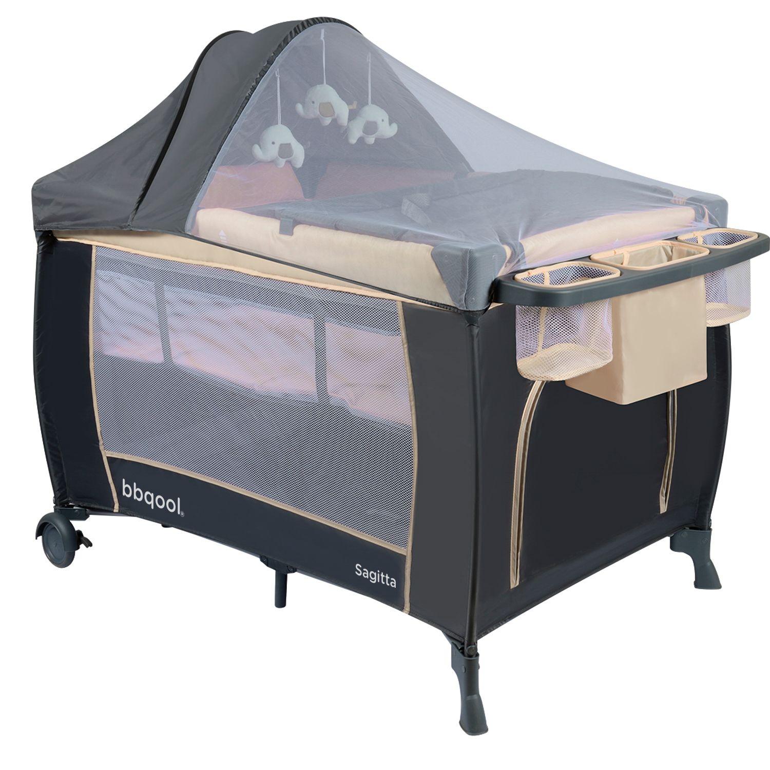 Cuna Playard Sagitta Beige + Colchón de Espuma-2