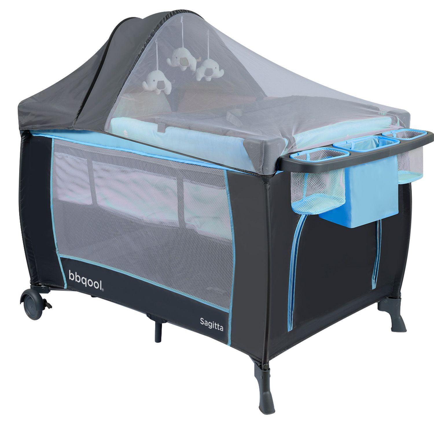 Cuna Playard Sagitta Blue + Colchón de Viaje Plegable-2