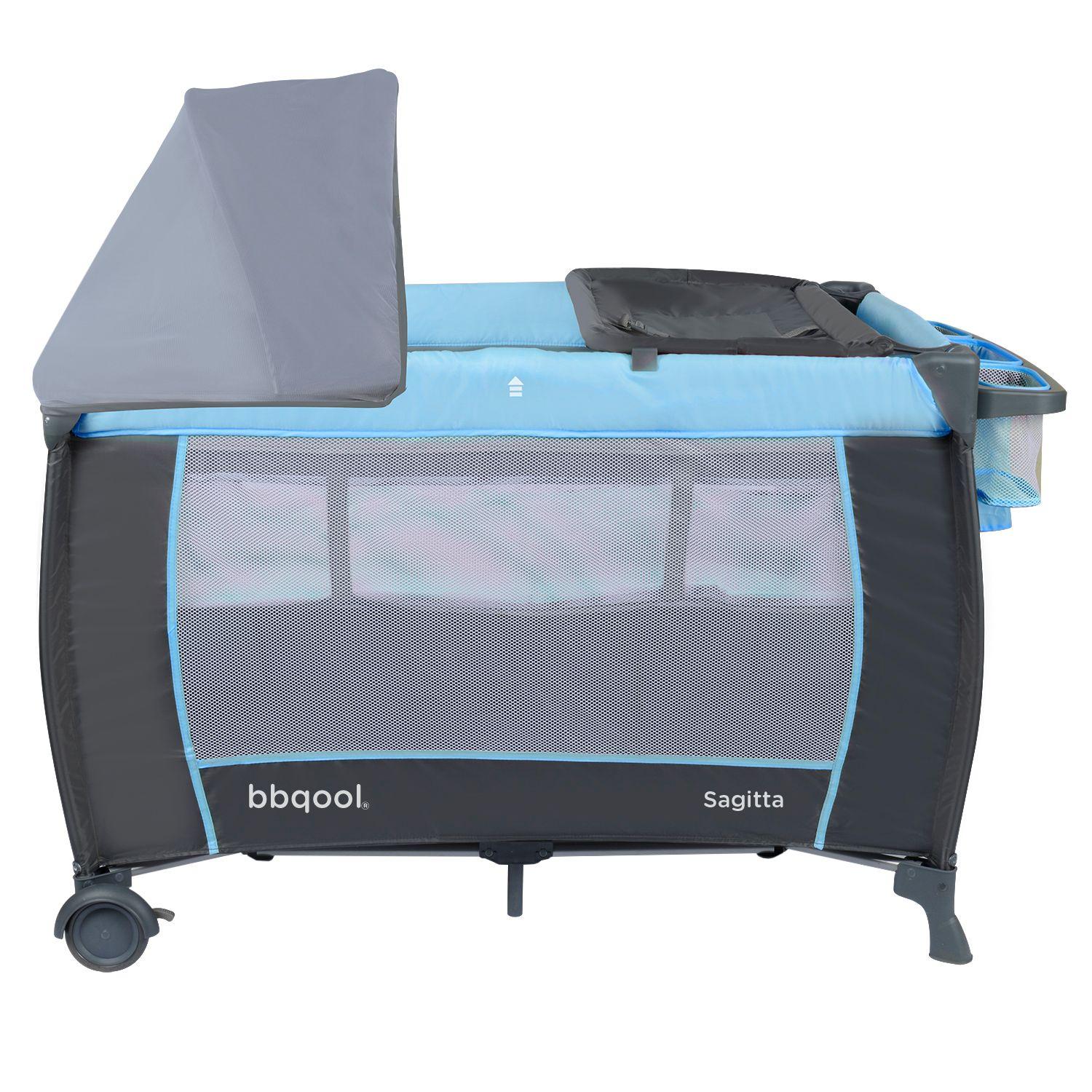 Cuna Playard Sagitta Blue + Colchón de Viaje Plegable-3
