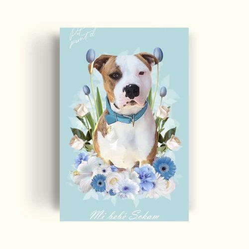 CUADRO DE TU MASCOTA PET PRINT FLOREADO EN TONOS AZULES Y BLANCOS CANVAS – 30X50 CM-0
