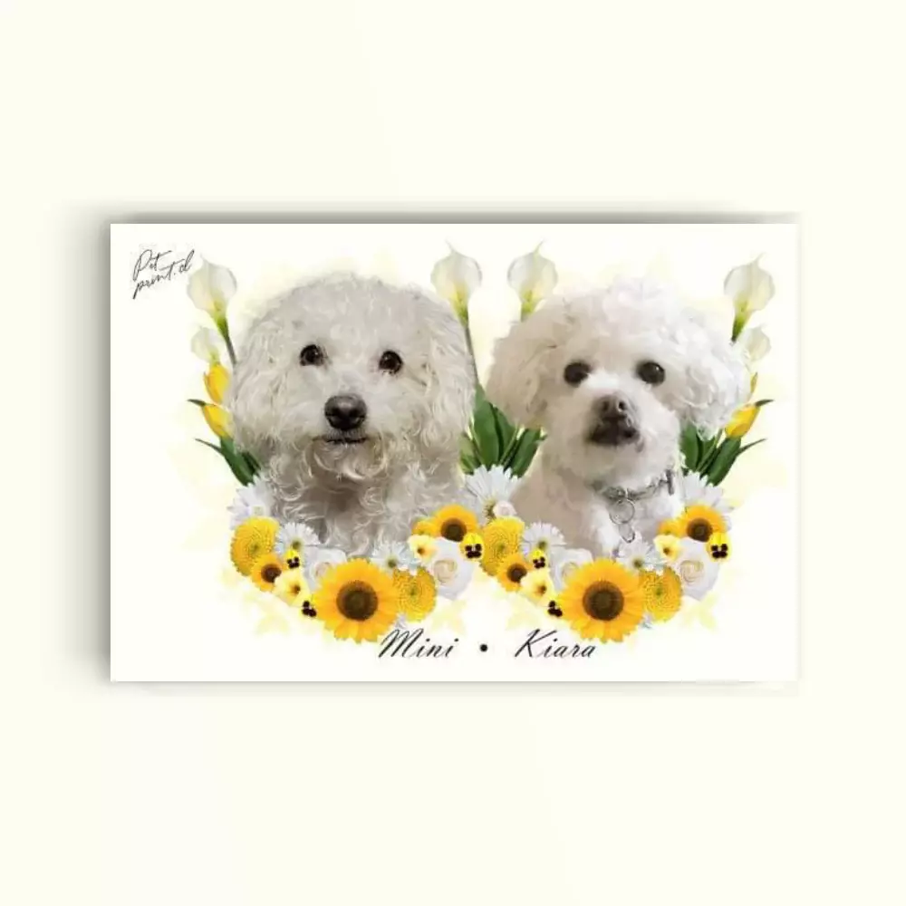 CUADRO DE TU MASCOTA PET PRINT DÚO FLORES TONOS AMARILLOS HORIZONTAL CANVAS - 40X60 CM -0