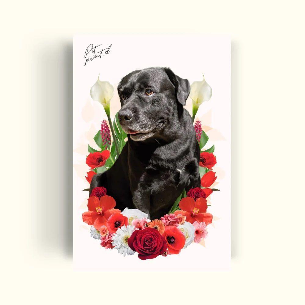 CUADRO DE TU MASCOTA PET PRINT FLOREADO EN ROJO CANVAS – 40X60 CM -0