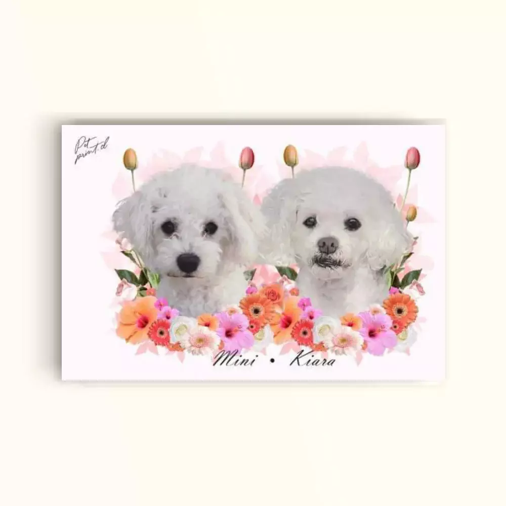 CUADRO DE TU MASCOTA PET PRINT DÚO FLORES TONOS ROSADOS HORIZONTAL CANVAS - 30X50 CM -1