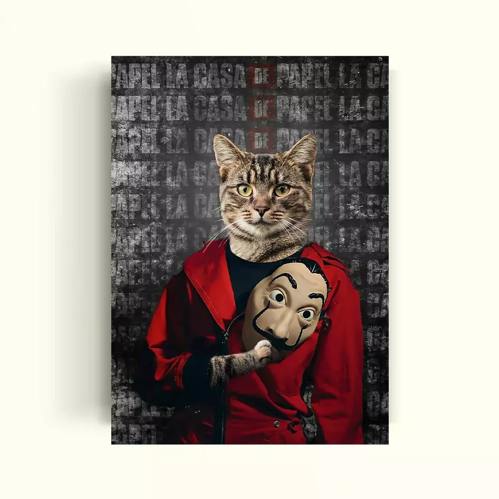 CUADRO DE TU MASCOTA PET PRINT LA CASA DE PAPEL VERTICAL CANVAS - 40X60 CM -1