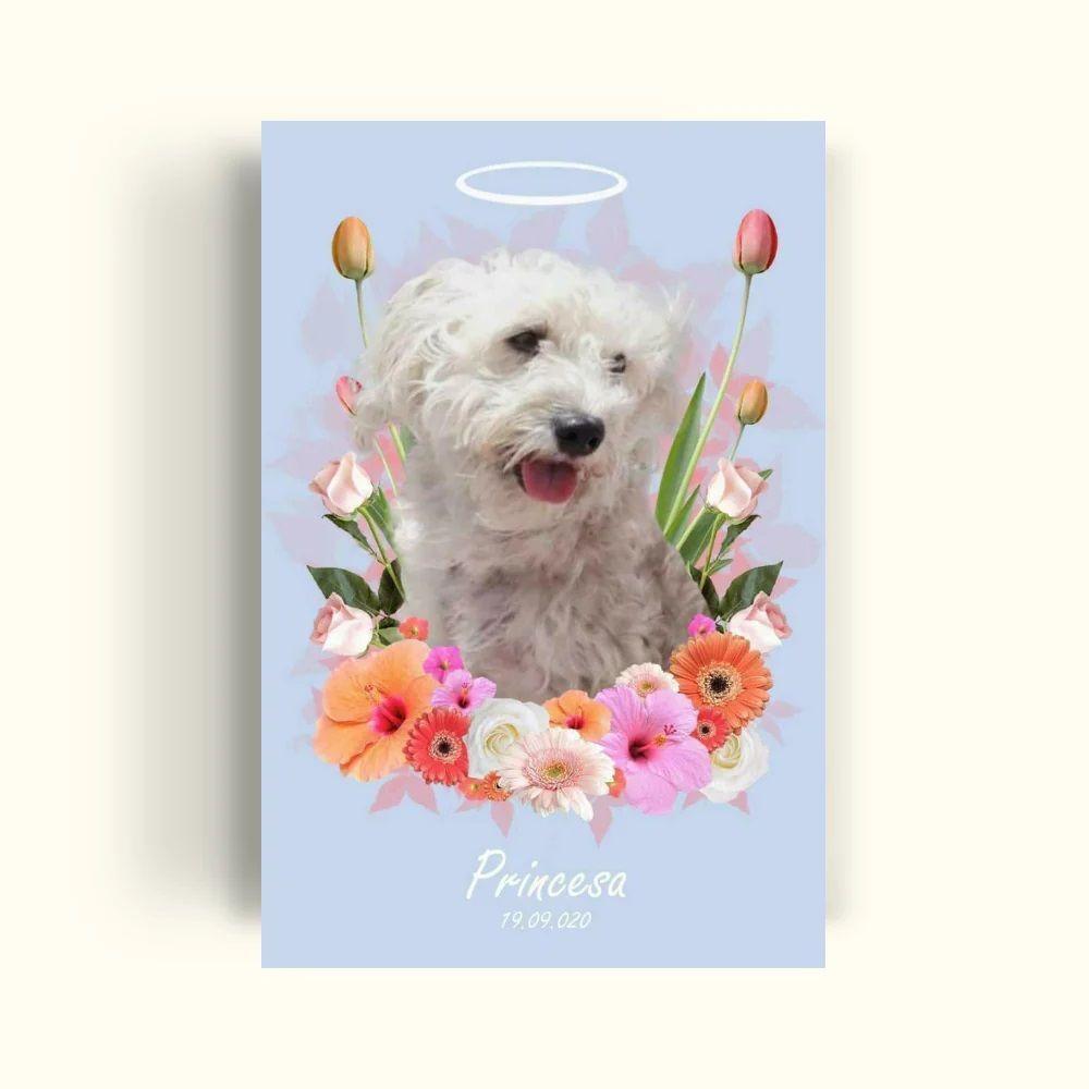 CUADRO DE TU MASCOTA PET PRINT ANGELITO FLOREADO EN TONOS NARANJAS CANVAS – 30X50 CM-1