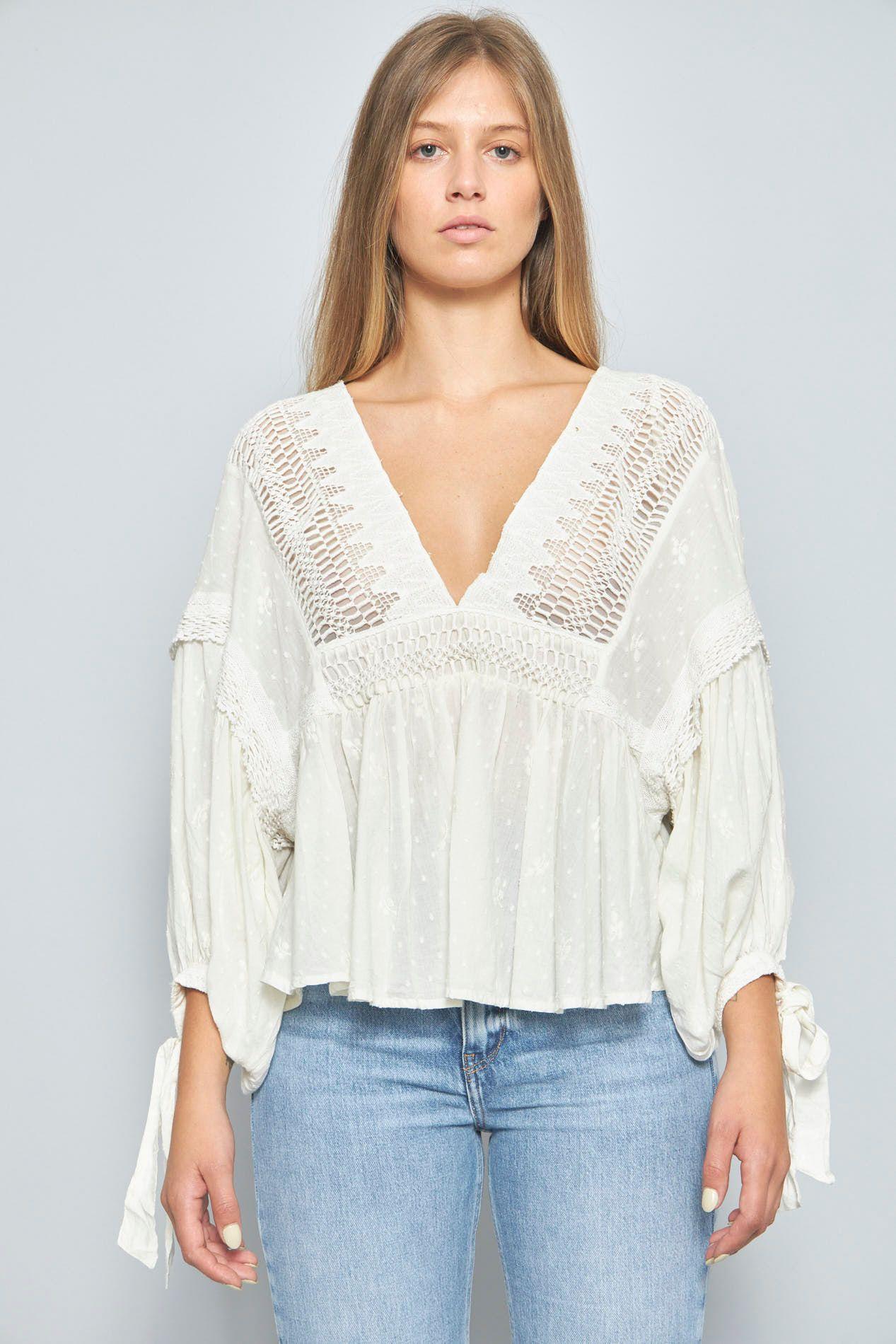 Blusa casual  blanco free people talla L 958-0