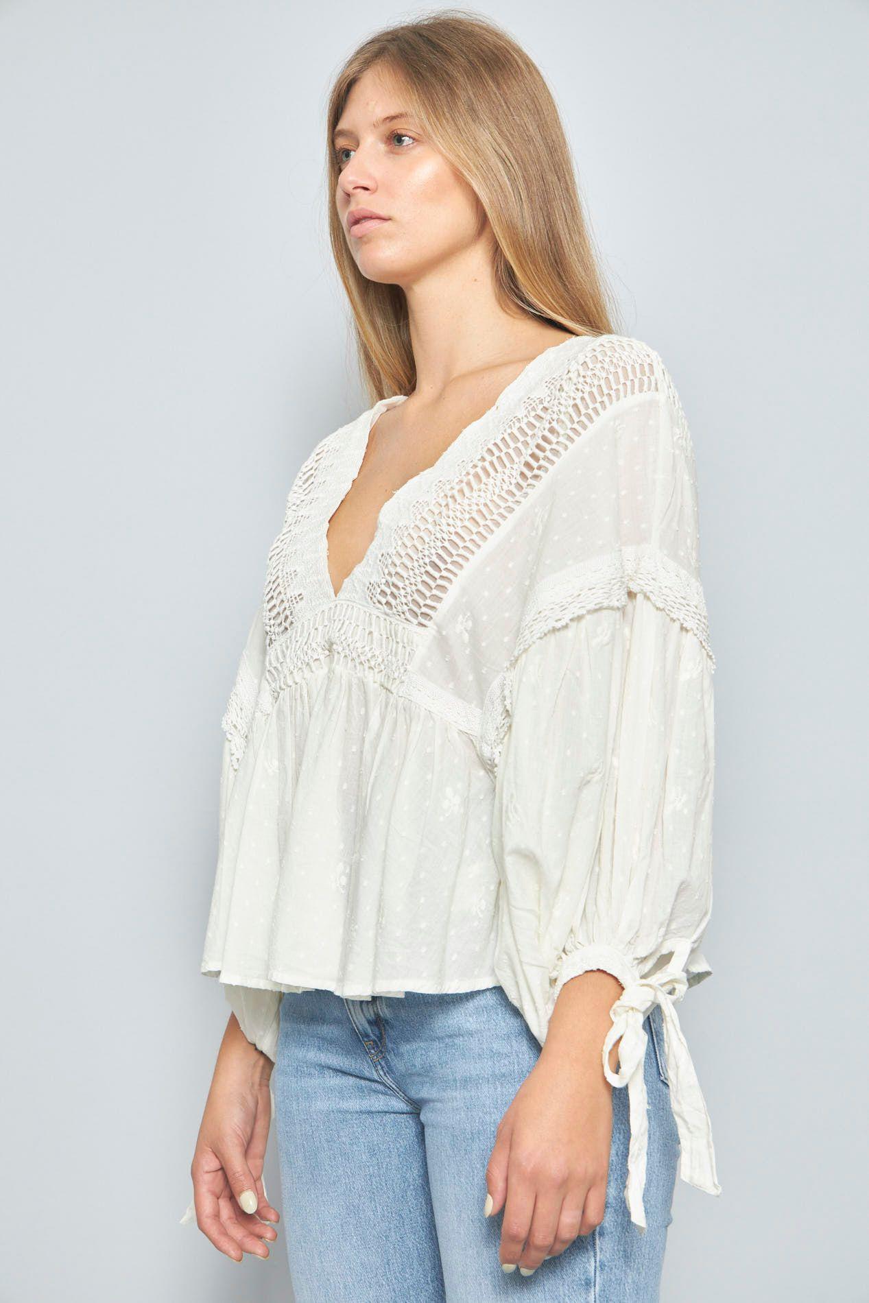 Blusa casual  blanco free people talla L 958-1