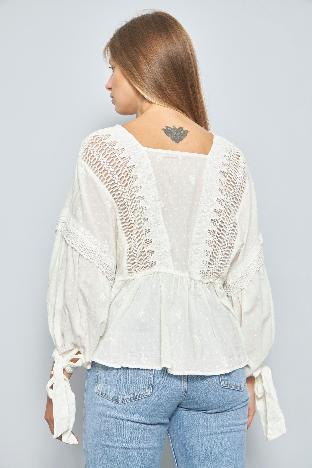 Blusa casual  blanco free people talla L 958-2