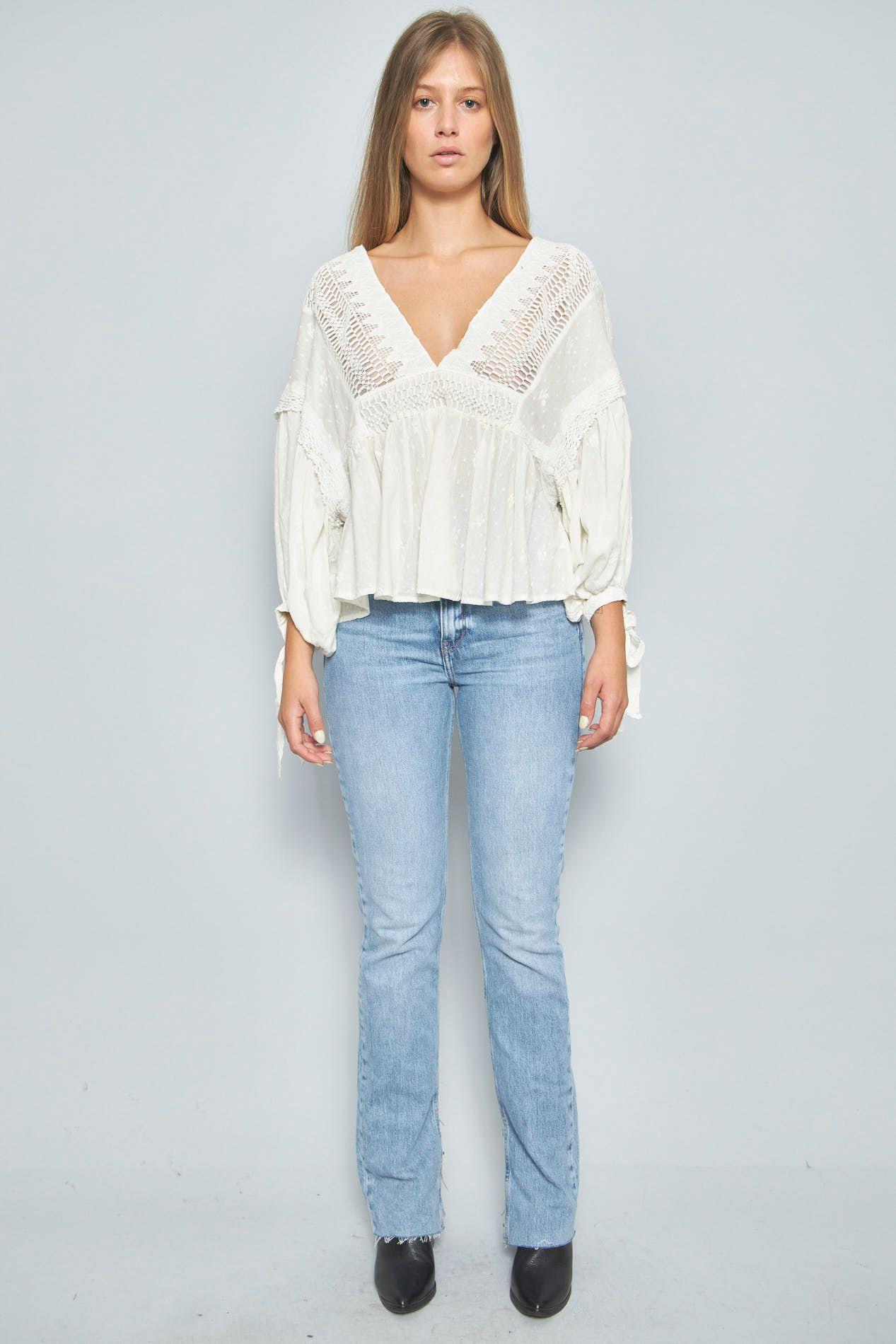 Blusa casual  blanco free people talla L 958-3