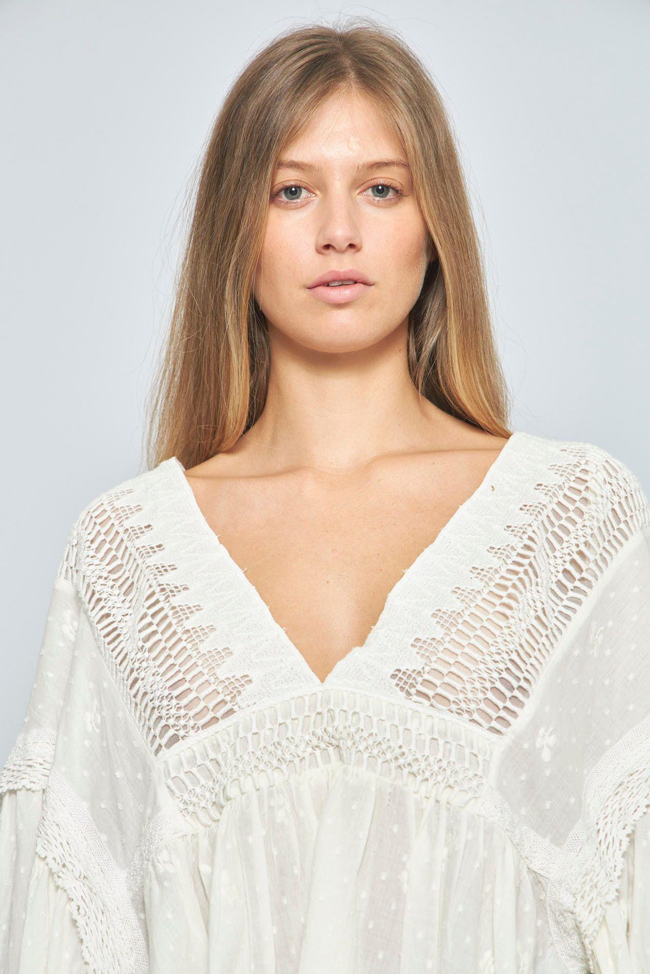 Blusa casual  blanco free people talla L 958-4