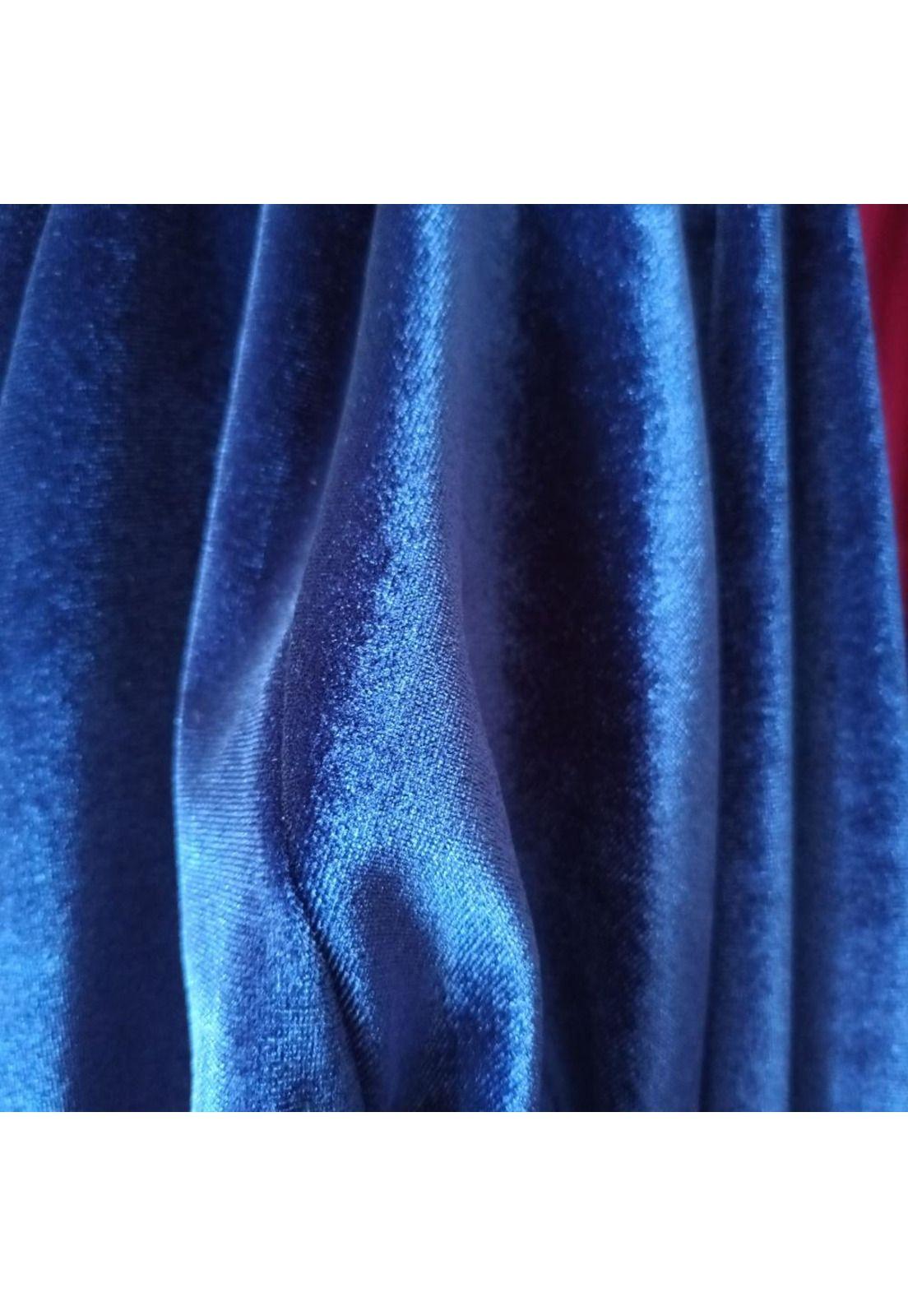 Tapado Kimono Largo Verona Azul Marino Terciopelo Bordado Maria Paskaro-4