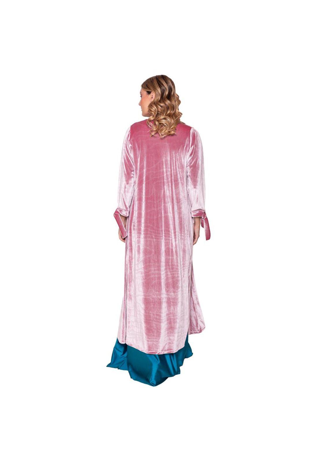 Tapado Kimono Largo Verona Rosa Terciopelo Brillante Maria Paskaro-2