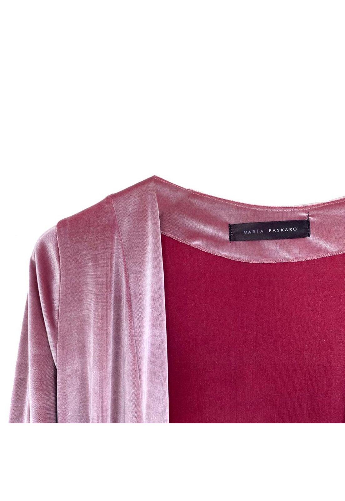 Tapado Kimono Largo Verona Rosa Terciopelo Brillante Maria Paskaro-5