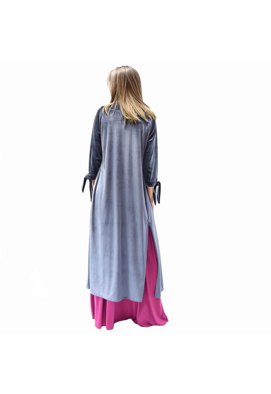 Tapado Kimono Largo Verona Gris Terciopelo Maria Paskaro-2