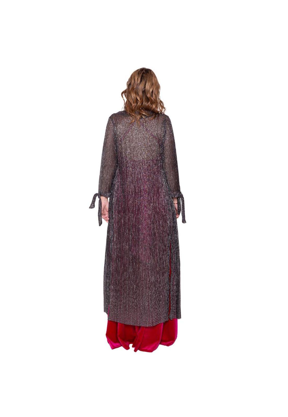 Tapado Kimono Largo Verona Grafito Brillo Transparente Maria Paskaro-2