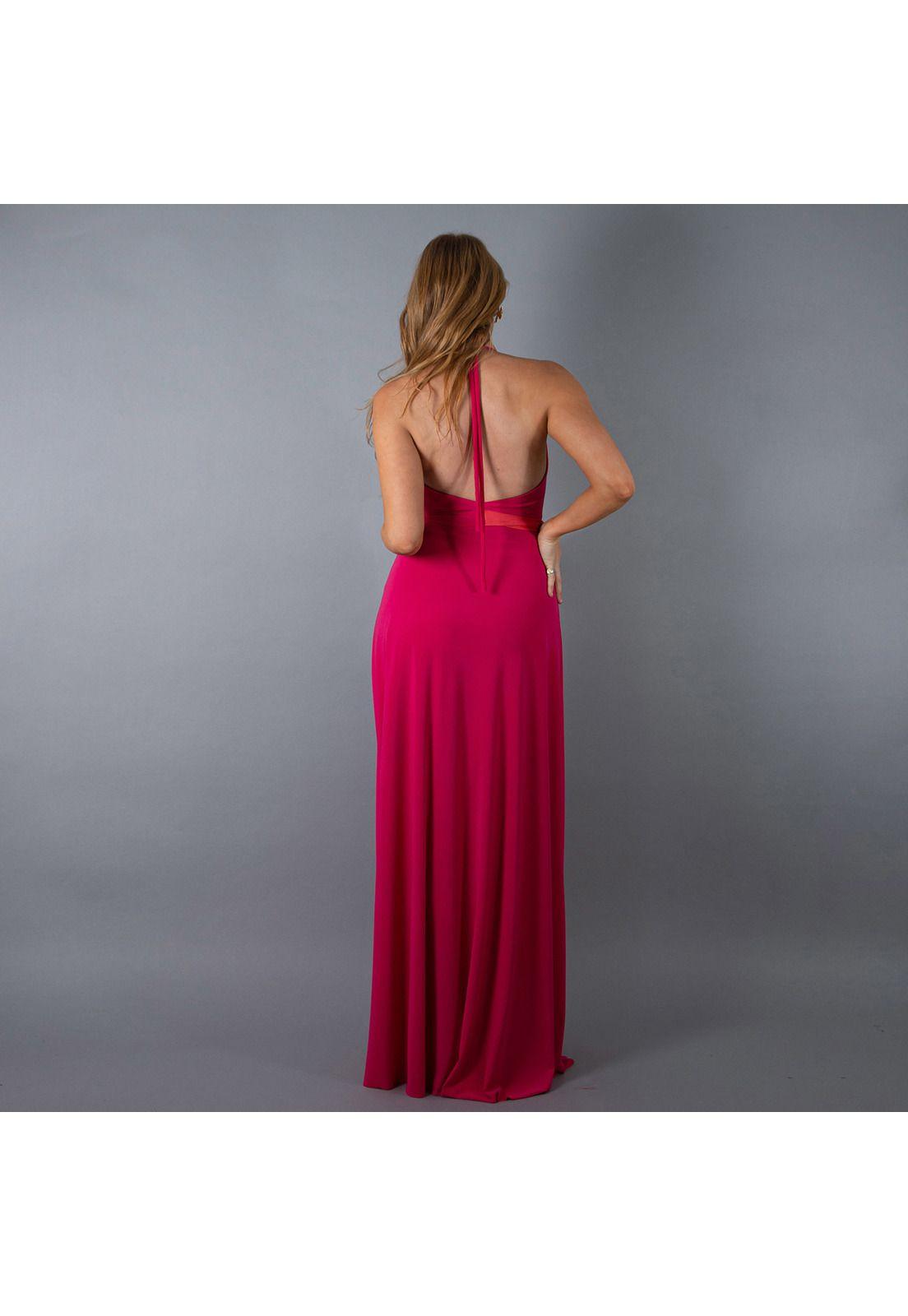 Vestido Largo Merida Fucsia Tira Coral Lycra Maria Paskaro-2