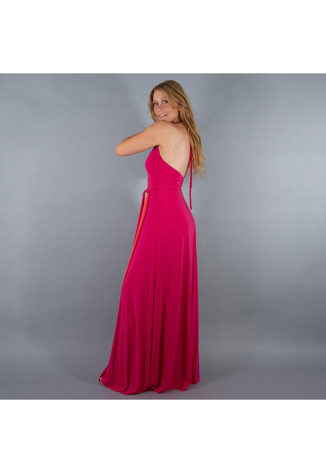 Vestido Largo Merida Fucsia Tira Coral Lycra Maria Paskaro-3