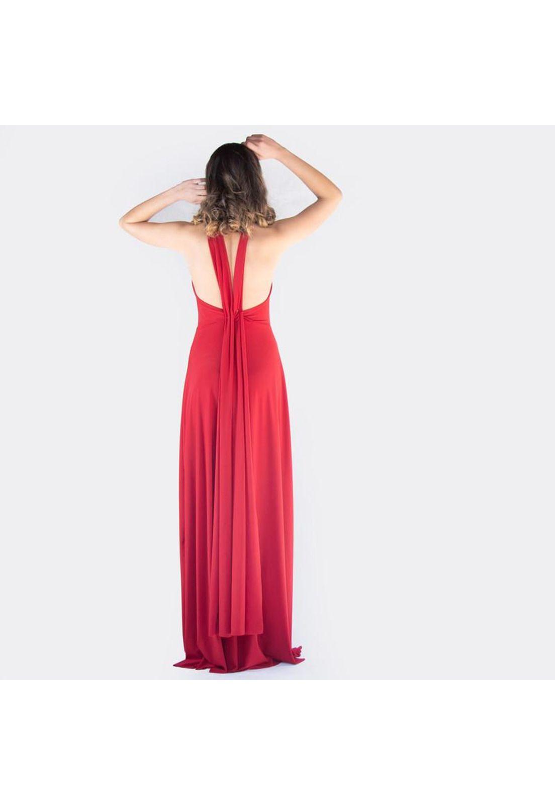 Vestido Largo Oporto Rojo Italiano Lycra Halter Amarra Maria Paskaro-2
