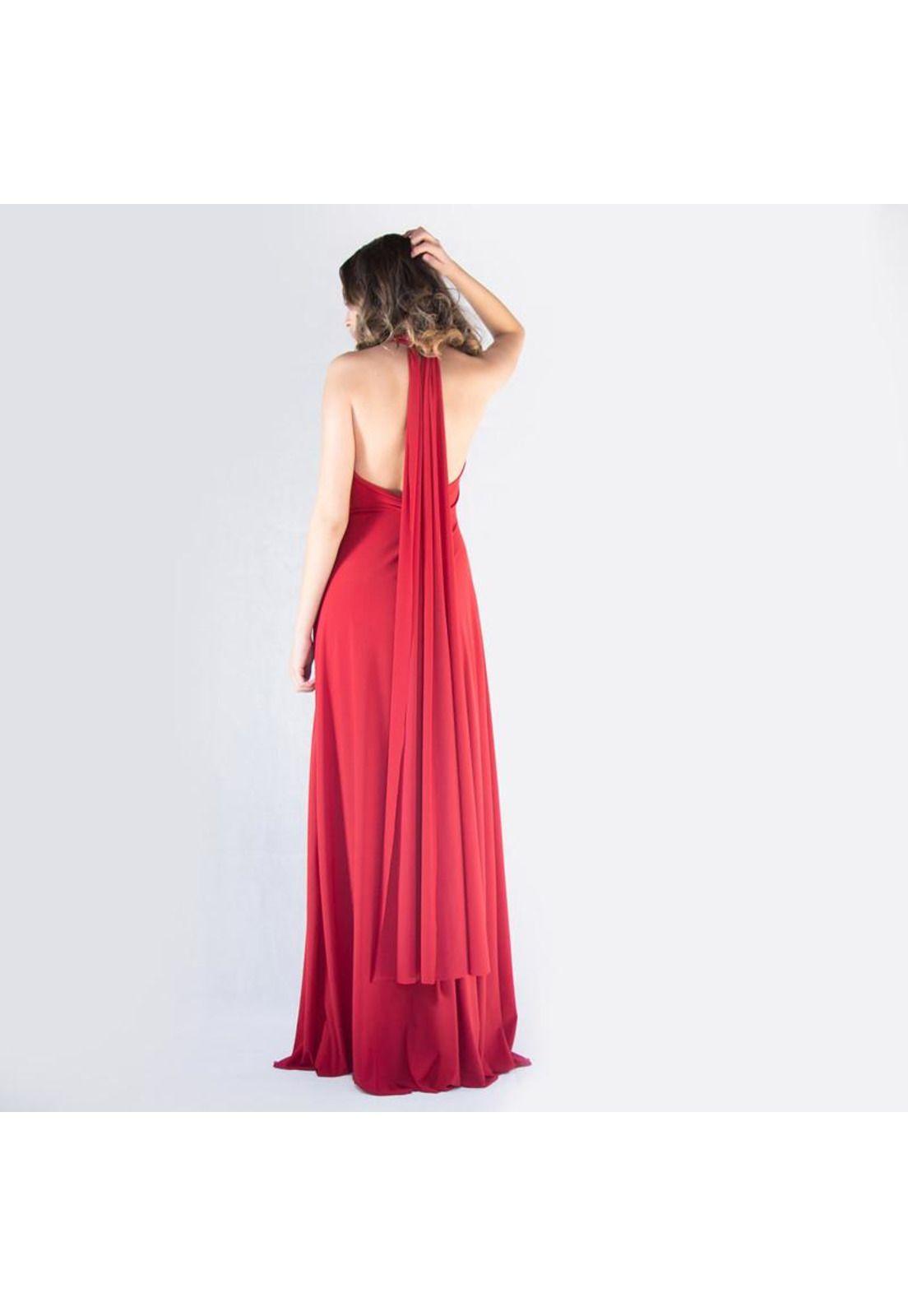 Vestido Largo Oporto Rojo Italiano Lycra Halter Amarra Maria Paskaro-3