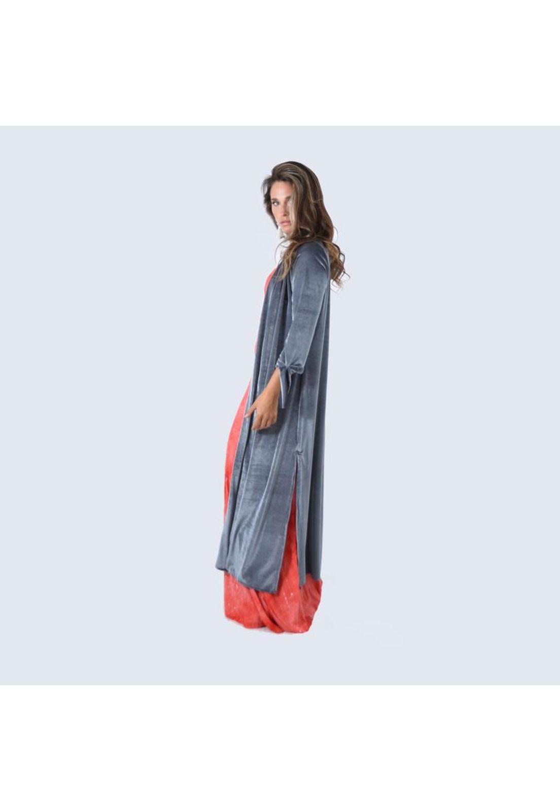 Tapado Kimono Largo Verona Grafito Lineas Terciopelo Maria Paskaro-1