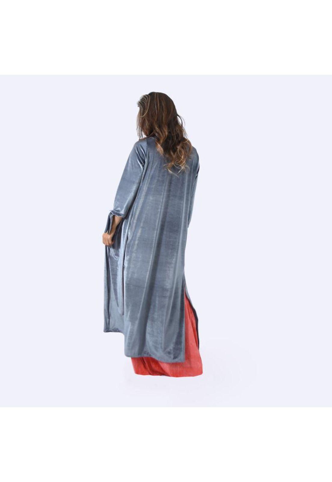 Tapado Kimono Largo Verona Grafito Lineas Terciopelo Maria Paskaro-2