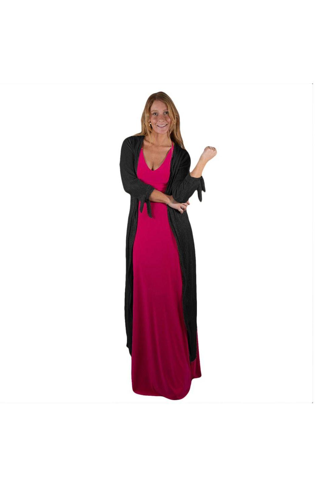 Tapado Kimono Largo Verona Negro Transparente Metalizado Maria Paskaro-3