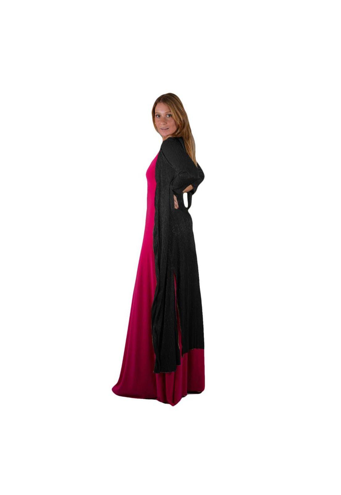Tapado Kimono Largo Verona Negro Transparente Metalizado Maria Paskaro-6