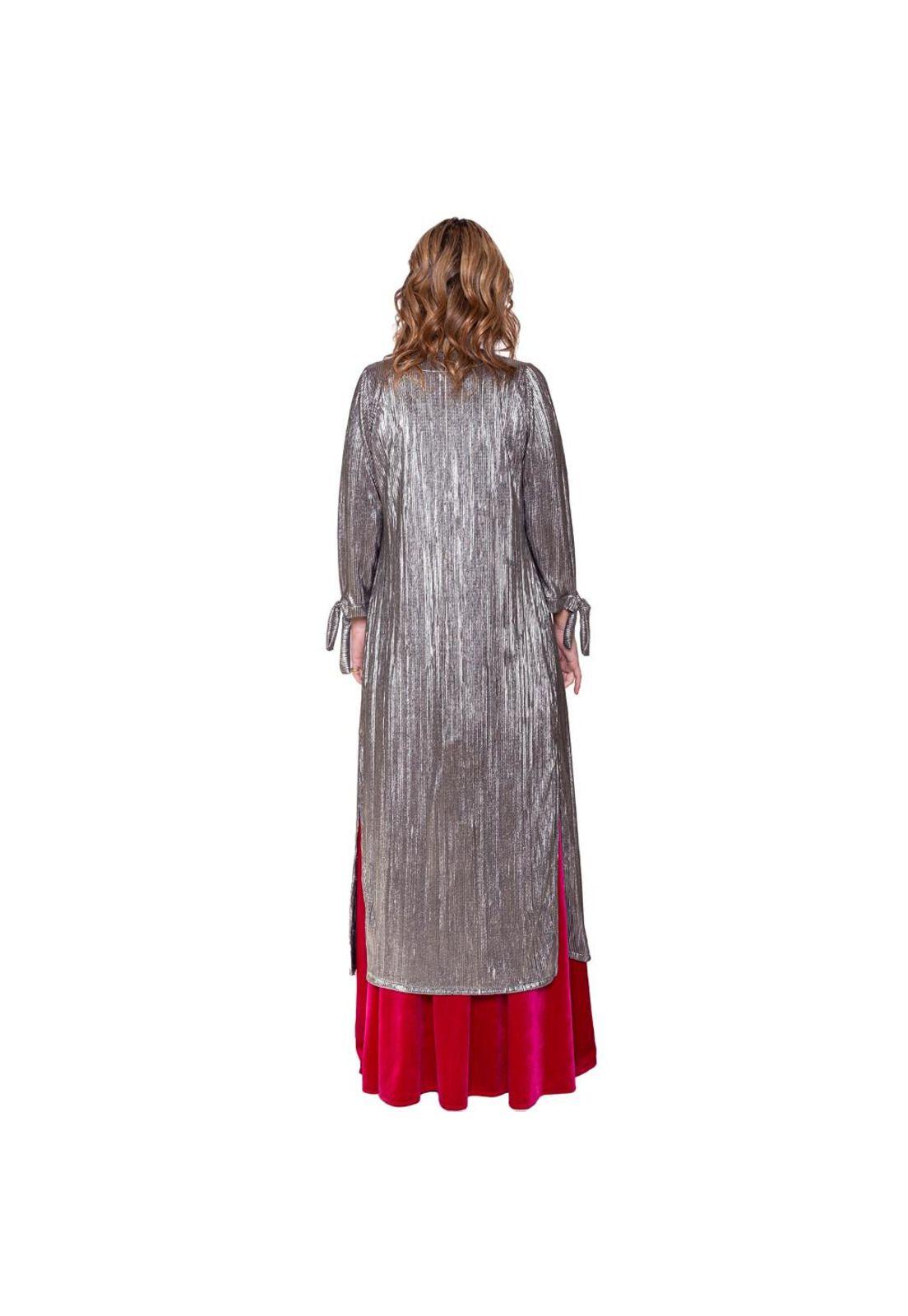 Tapado Kimono Largo Verona Plateado Oscuro Plisado Maria Paskaro-2