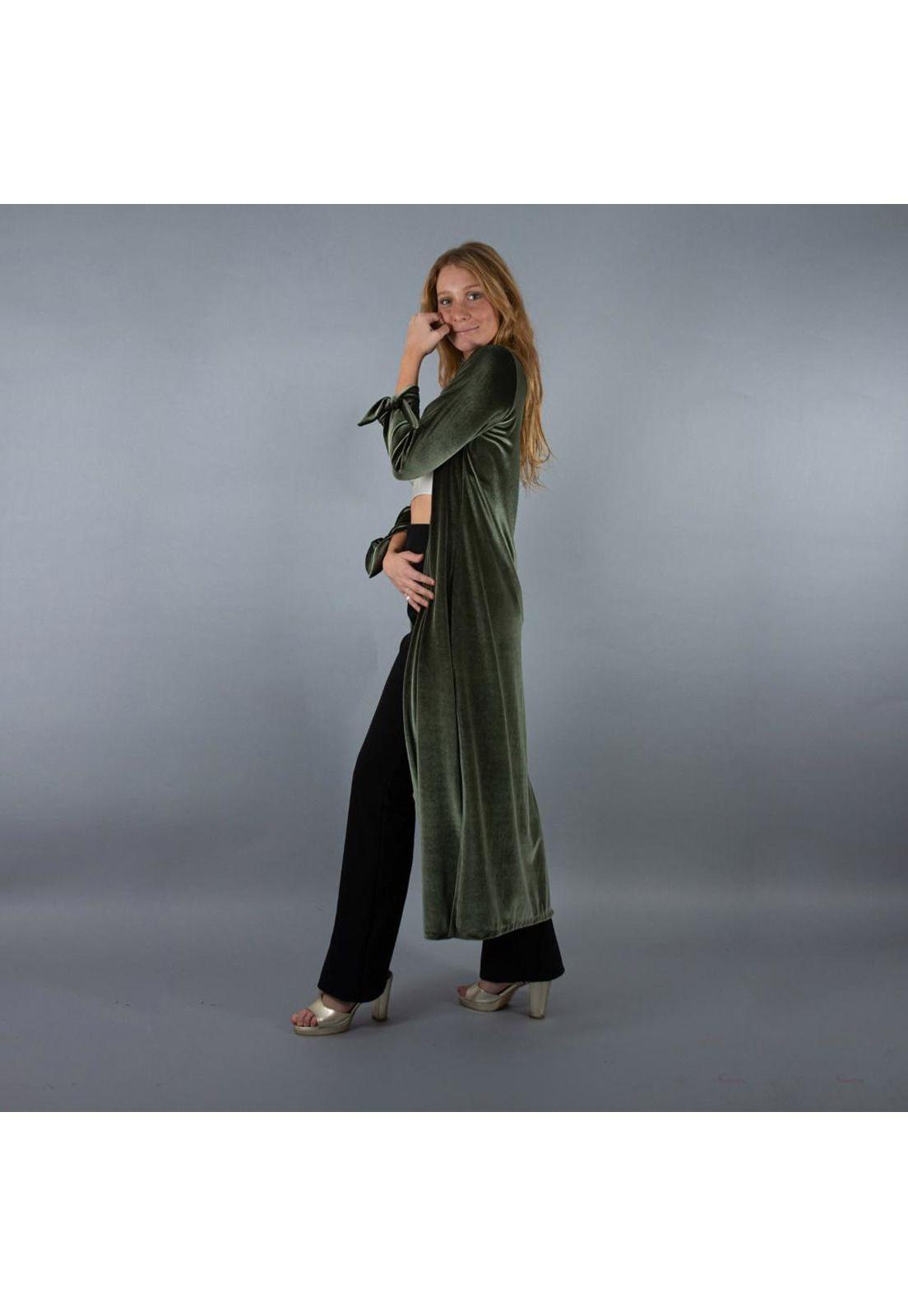 Tapado Kimono Largo Verde Terciopelo Maria Paskaro-1