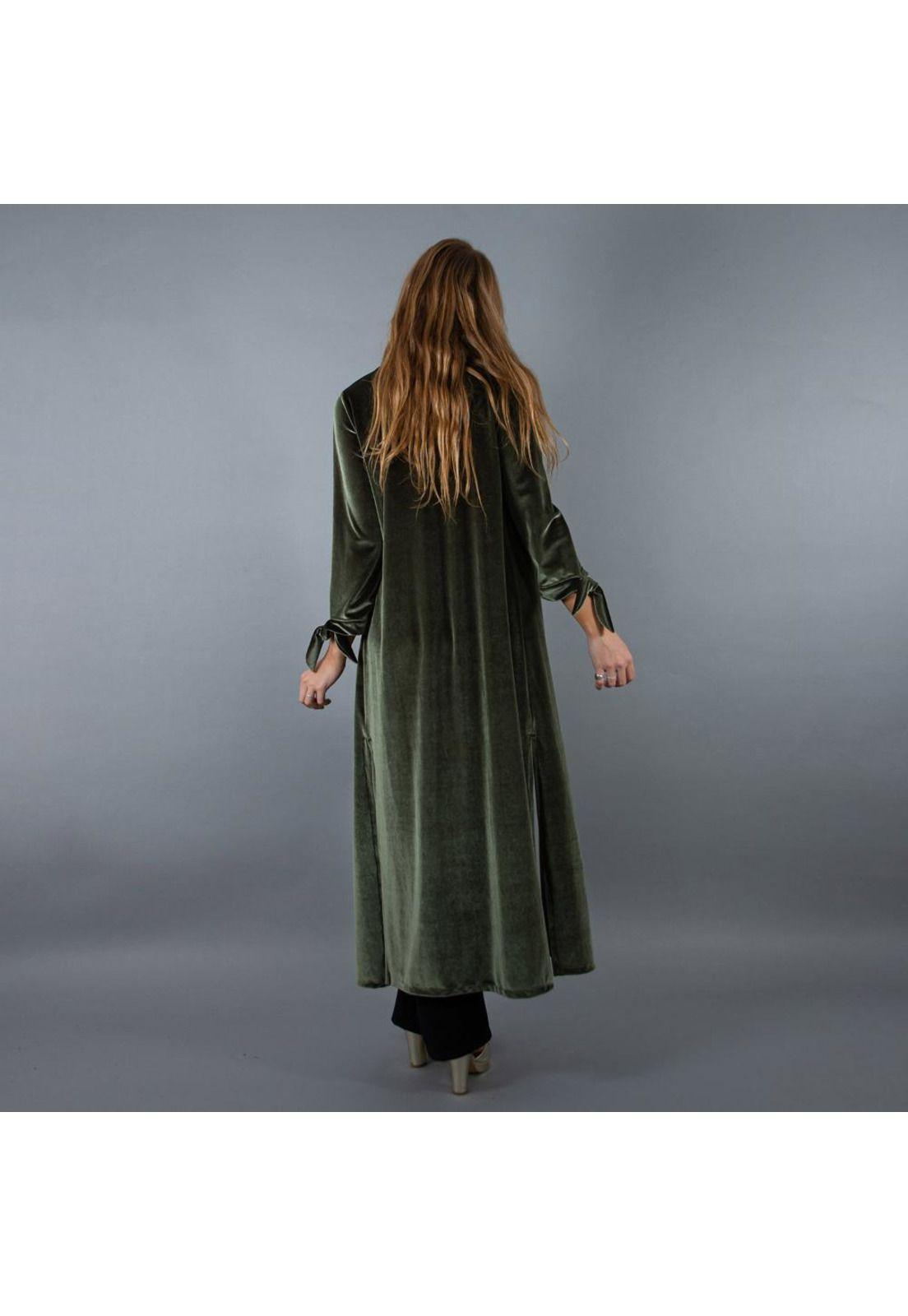 Tapado Kimono Largo Verde Terciopelo Maria Paskaro-2