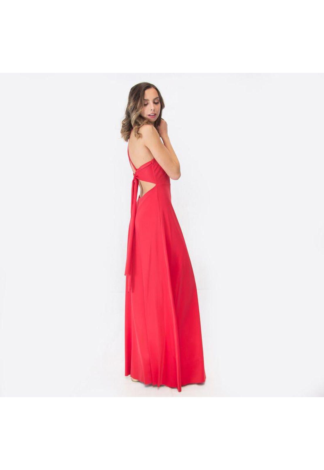 Vestido Largo Paris Rojo Lycra Lazo Maria Paskaro-1