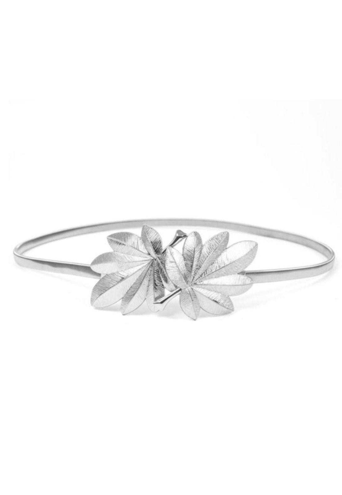 Cinturon Jelsa 1 Hoja Plateado Metalico Ajustable Maria Paskaro-3