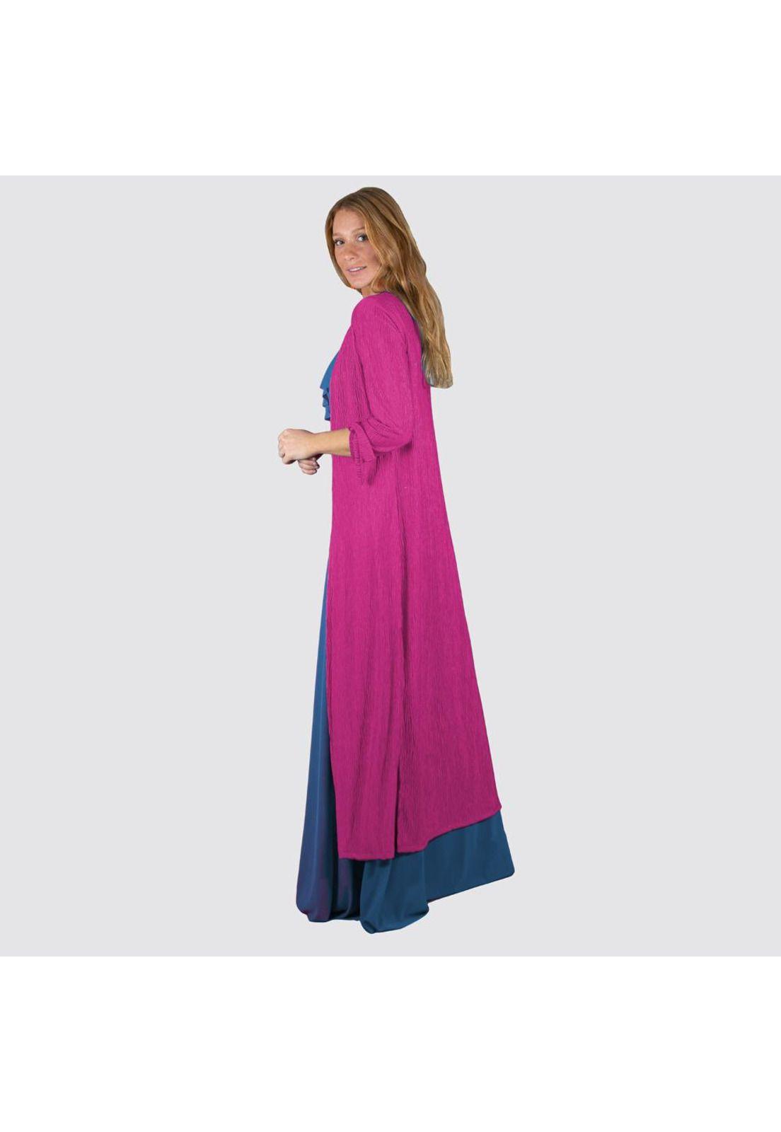 Tapado Kimono Largo Verona Fucsia Plisado Maria Paskaro-2