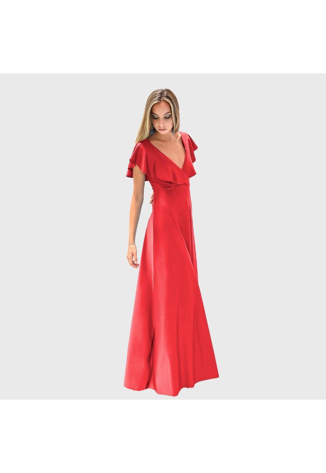 Vestido Largo Marken Rojo Furioso Lycra Vuelo Grande Maria Paskaro-1
