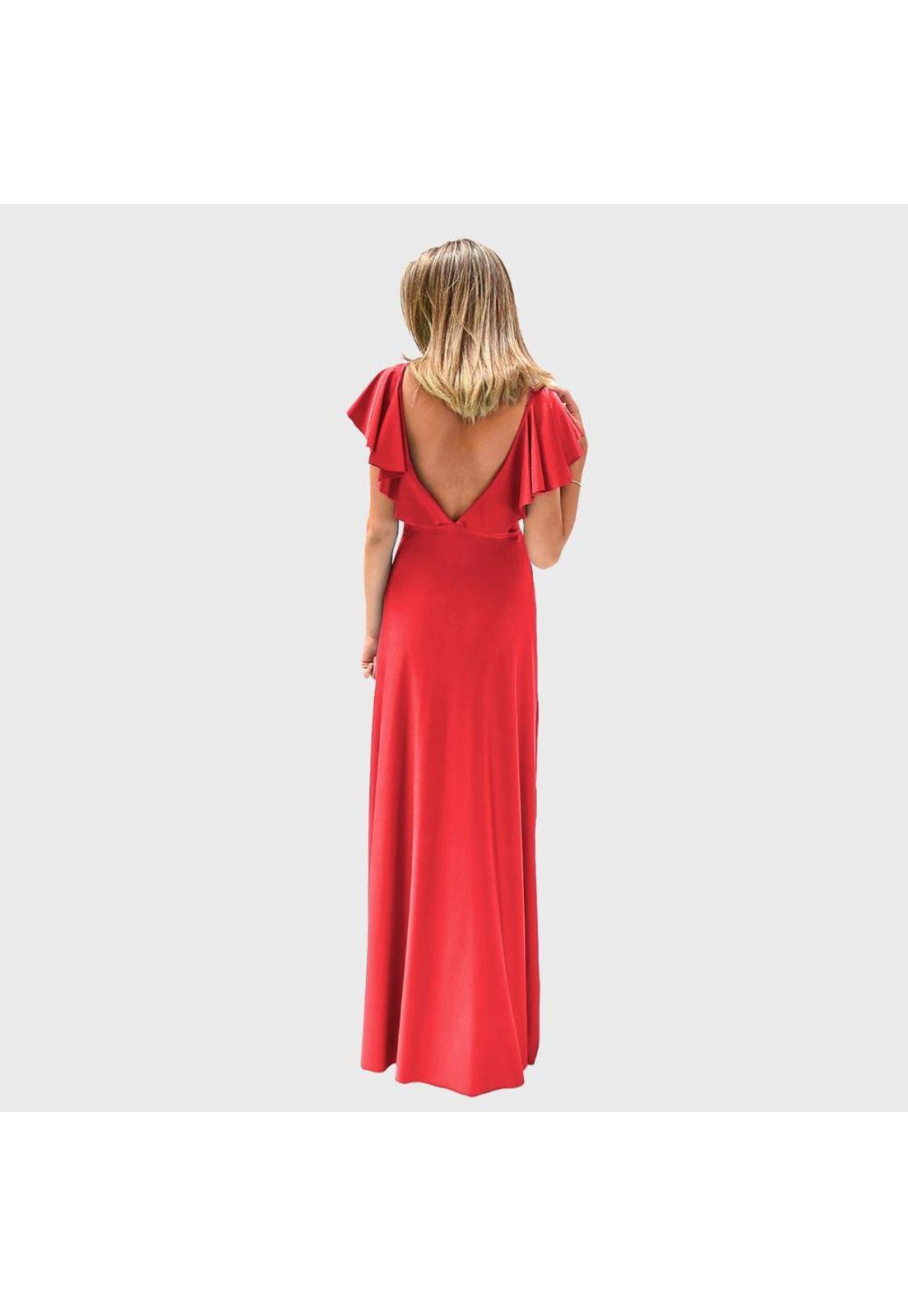 Vestido Largo Marken Rojo Furioso Lycra Vuelo Grande Maria Paskaro-2