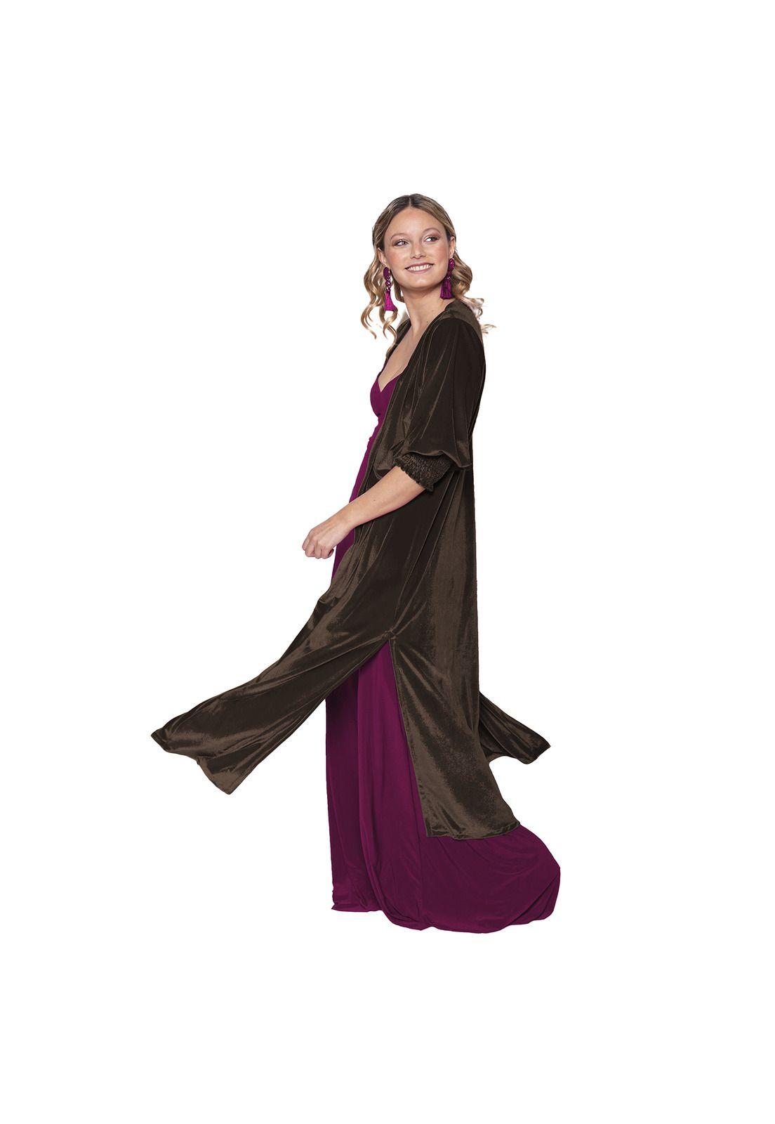 Tapado Kimono Santini Chocolate Terciopelo Maria Paskaro-2