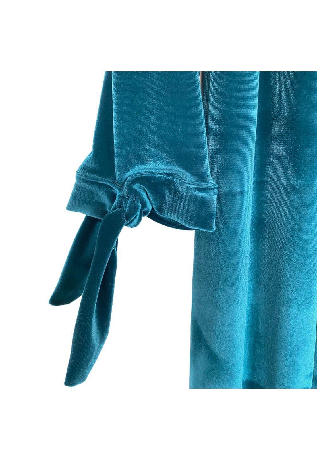 Tapado Kimono Largo Verona Petroleo Terciopelo Maria Paskaro-5