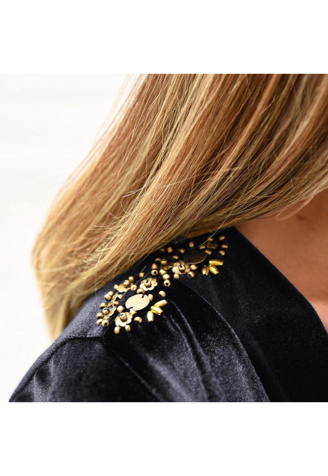 Tapado Kimono Largo Verona Negro Terciopelo Bordado Maria Paskaro-3