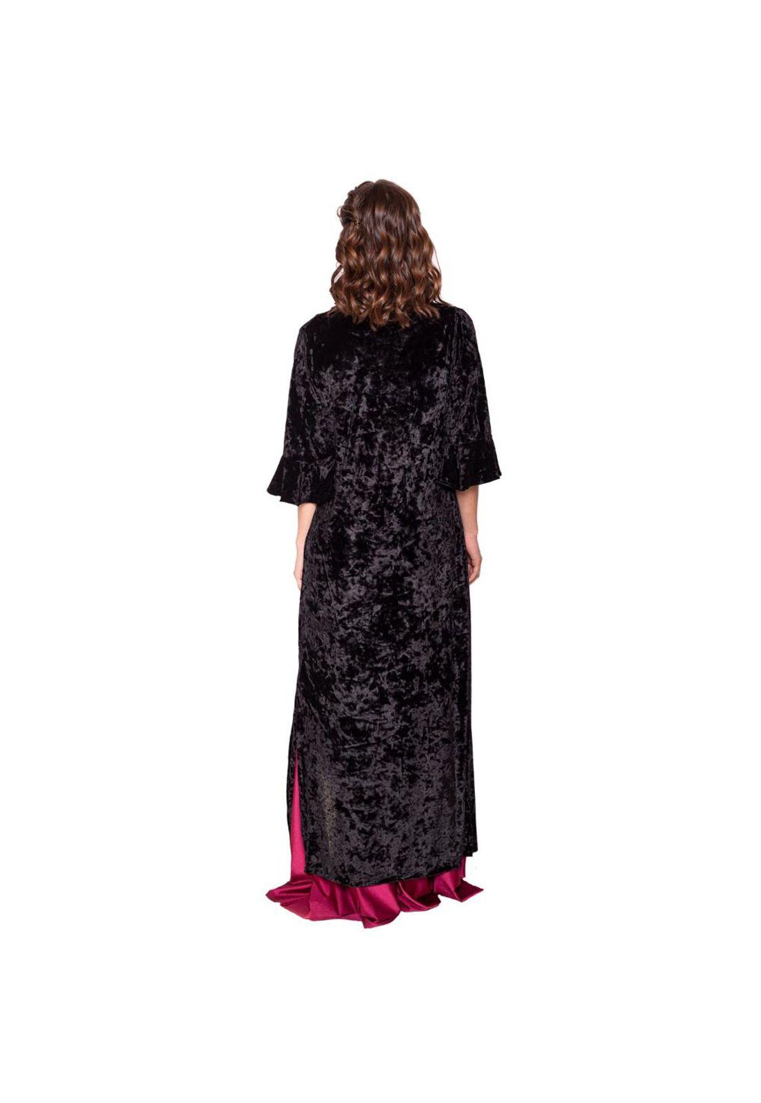 Tapado Kimono Largo Vuelos Negro Jaspeado Maria Paskaro-2