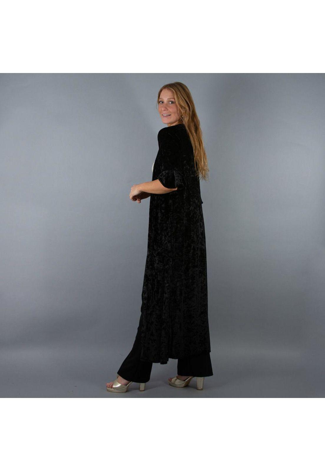 Tapado Kimono Largo Vuelos Negro Jaspeado Maria Paskaro-4