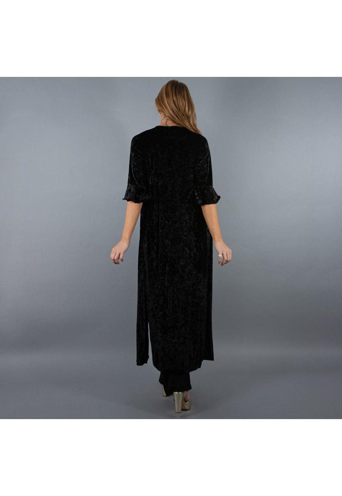 Tapado Kimono Largo Vuelos Negro Jaspeado Maria Paskaro-5