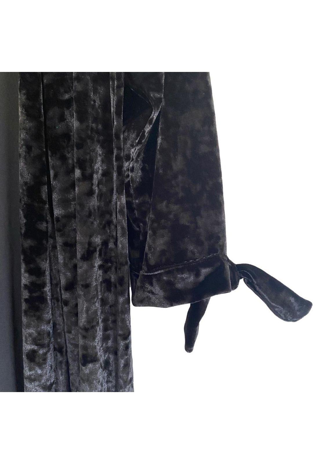 Tapado Kimono Largo Verona Negro Jaspeado Terciopelo Maria Paskaro-3