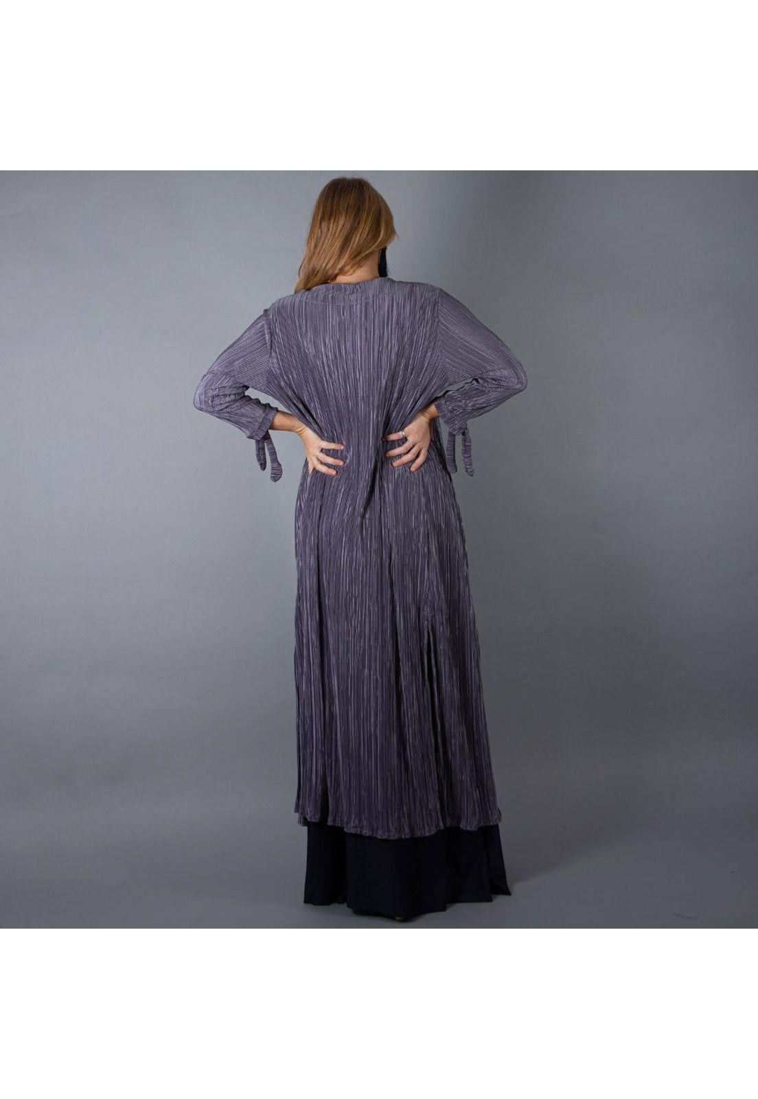 Tapado Kimono Largo Verona Gris Plisado Maria Paskaro-2