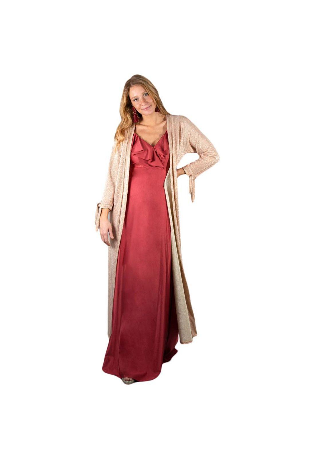 Tapado Kimono Largo Verona Cobre Textura  Maria Paskaro-0