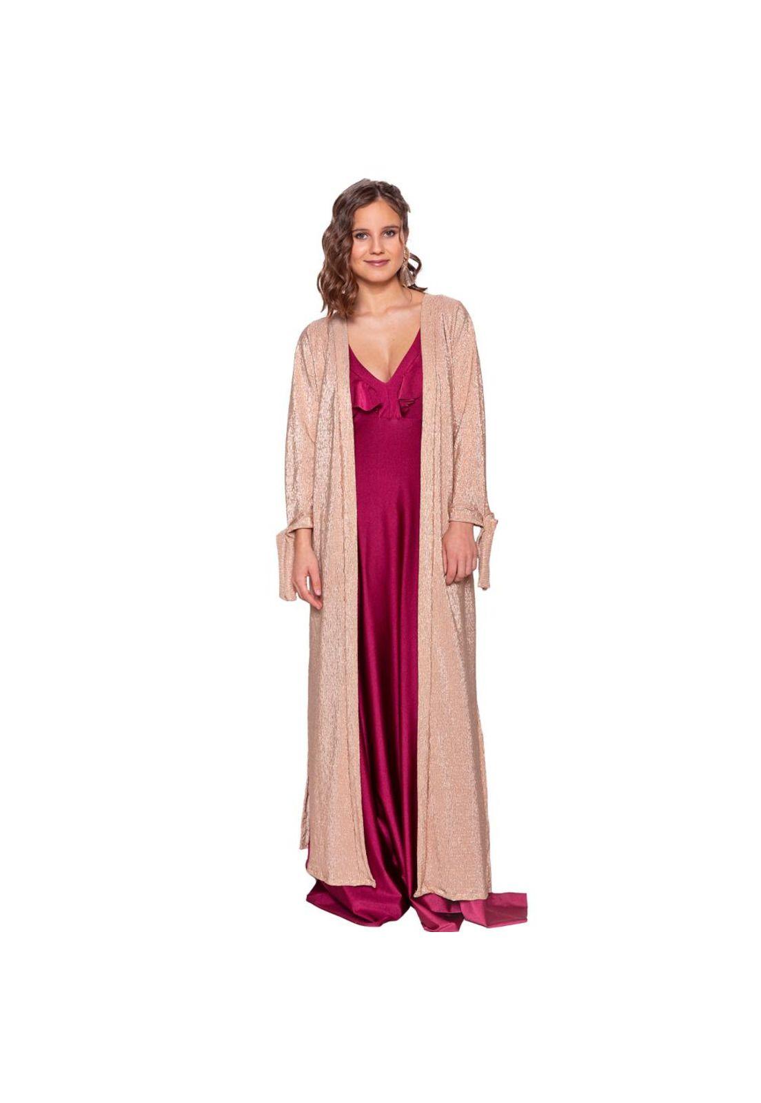Tapado Kimono Largo Verona Cobre Textura  Maria Paskaro-1