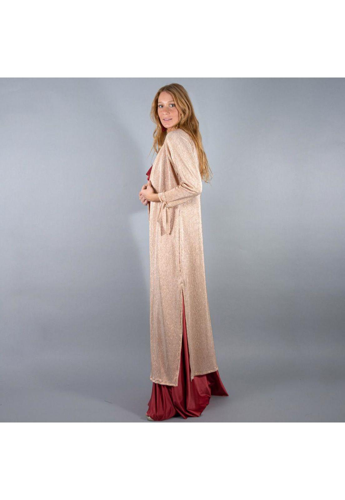 Tapado Kimono Largo Verona Cobre Textura  Maria Paskaro-2