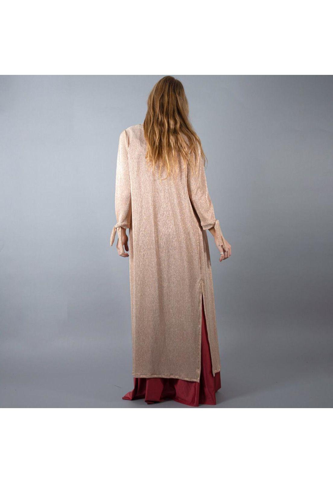 Tapado Kimono Largo Verona Cobre Textura  Maria Paskaro-3