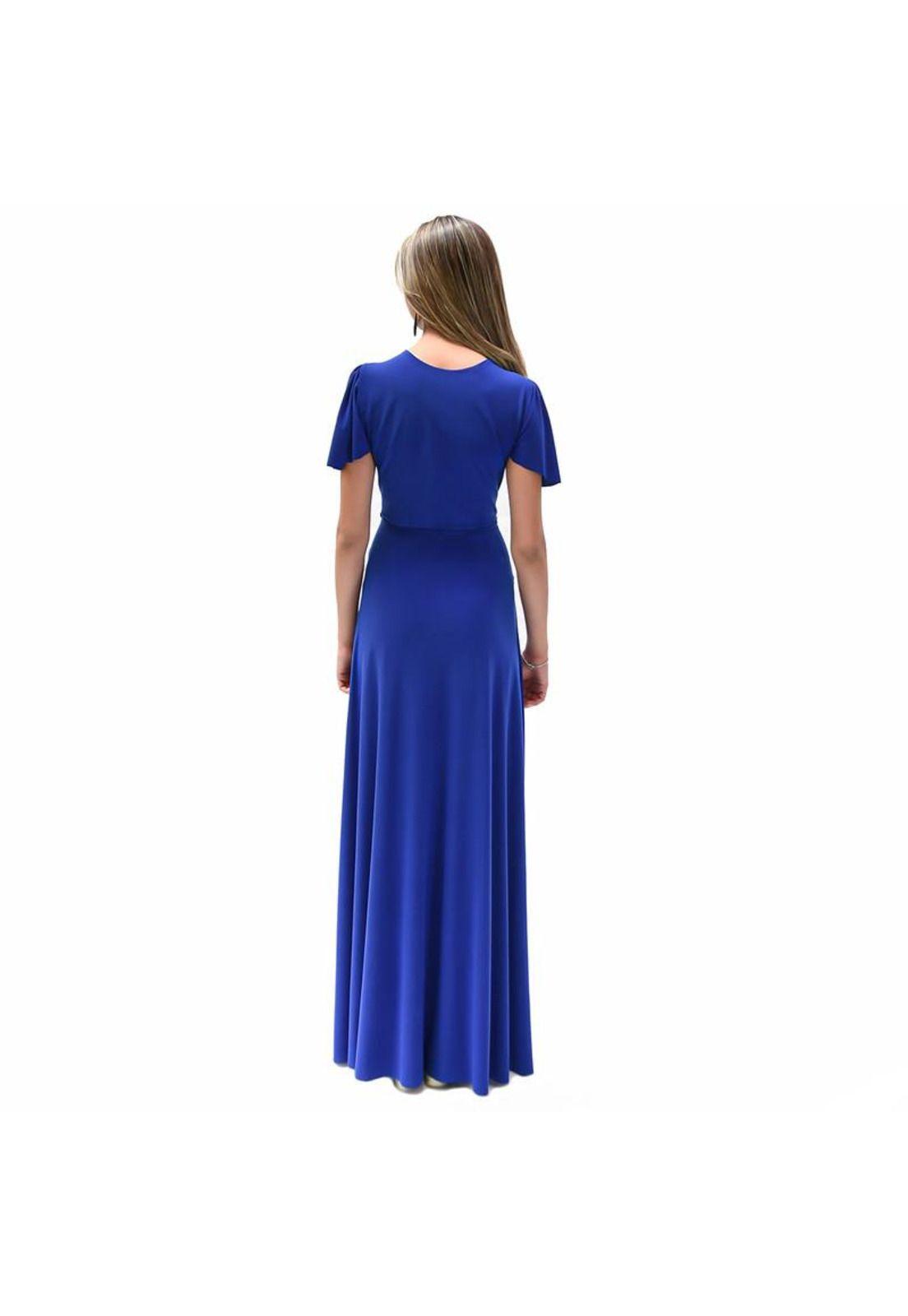 Vestido Largo York Azulino Lycra Mangas  Maria Paskaro-2