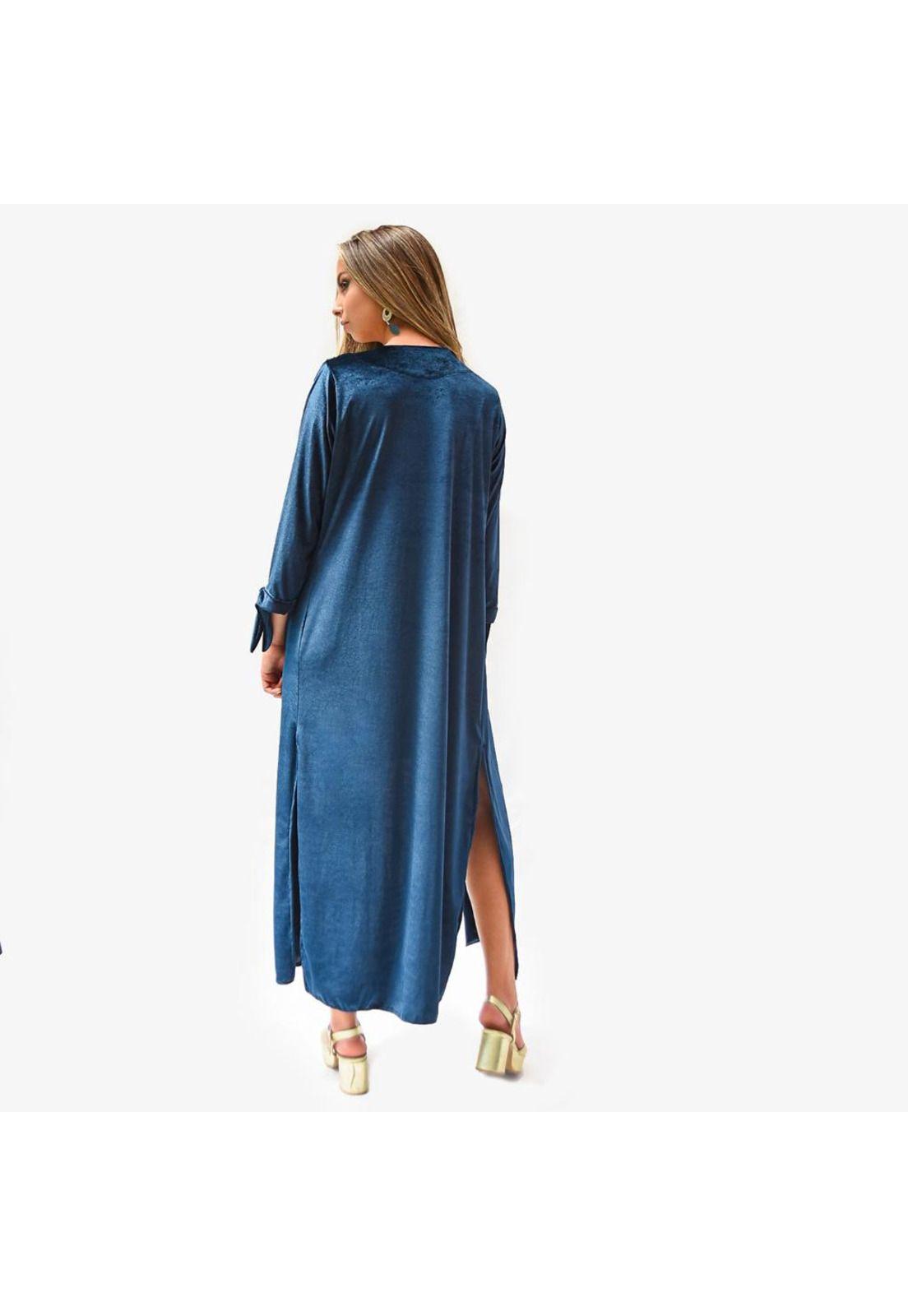 Tapado Kimono Largo Verona Turquesa Terciopelo  Maria Paskaro-2